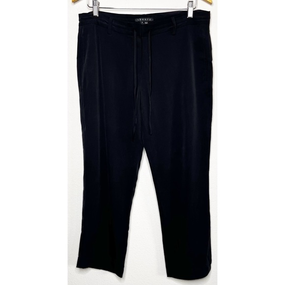 Theory Black Cropped Relaxed Fit Silk Pant - Picture 1 of 9